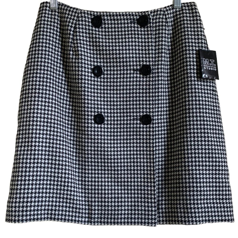 NWT MORGAN TAYLOR STUDIO Women's Wool Black & White Houndstooth Skirt Sz 12